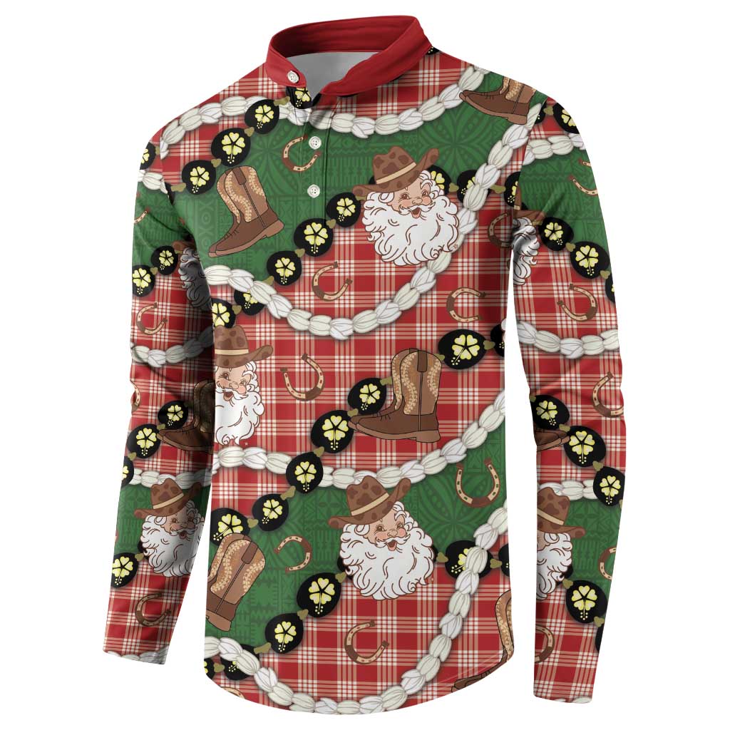 Cowboy Hawaii Mele Kalikimaka Button Sweatshirt Paniolo Kukui Nut Pikake Lei Red Version LT14 - Polynesian Pride
