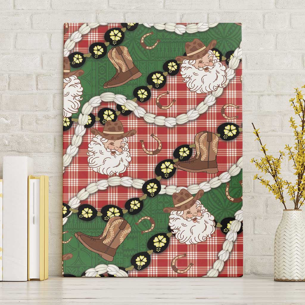 Cowboy Hawaii Mele Kalikimaka Canvas Wall Art Paniolo Kukui Nut Pikake Lei Red Version - Polynesian Pride