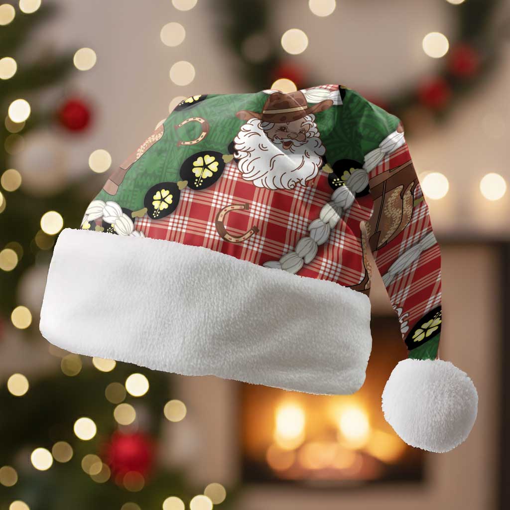 Cowboy Hawaii Mele Kalikimaka Christmas Santa Hat Paniolo Kukui Nut Pikake Lei Red Version - Polynesian Pride