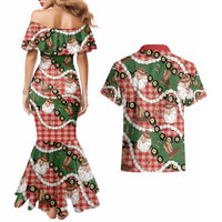 Cowboy Hawaii Mele Kalikimaka Couples Matching Mermaid Dress and Hawaiian Shirt Paniolo Kukui Nut Pikake Lei Red Version - Polynesian Pride