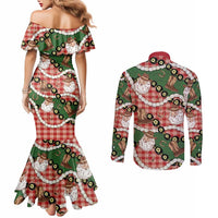 Cowboy Hawaii Mele Kalikimaka Couples Matching Mermaid Dress and Long Sleeve Button Shirt Paniolo Kukui Nut Pikake Lei Red Version - Polynesian Pride