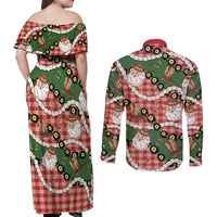 Cowboy Hawaii Mele Kalikimaka Couples Matching Off Shoulder Maxi Dress and Long Sleeve Button Shirt Paniolo Kukui Nut Pikake Lei Red Version - Polynesian Pride