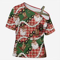 Cowboy Hawaii Mele Kalikimaka Cross Shoulder Shirt Paniolo Kukui Nut Pikake Lei Red Version LT14 Female Red - Polynesian Pride