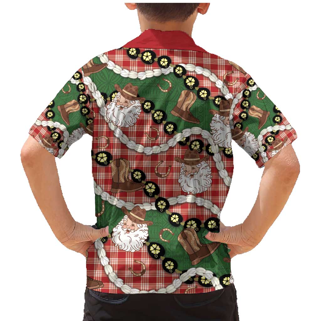 Cowboy Hawaii Mele Kalikimaka Family Matching Mermaid Dress and Hawaiian Shirt Paniolo Kukui Nut Pikake Lei Red Version - Polynesian Pride