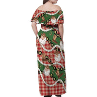 Cowboy Hawaii Mele Kalikimaka Family Matching Off Shoulder Maxi Dress and Hawaiian Shirt Paniolo Kukui Nut Pikake Lei Red Version - Polynesian Pride