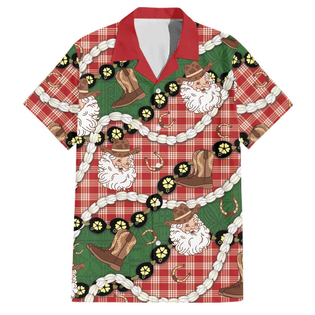 Cowboy Hawaii Mele Kalikimaka Family Matching Puletasi and Hawaiian Shirt Paniolo Kukui Nut Pikake Lei Red Version LT14 Dad's Shirt - Short Sleeve Red - Polynesian Pride