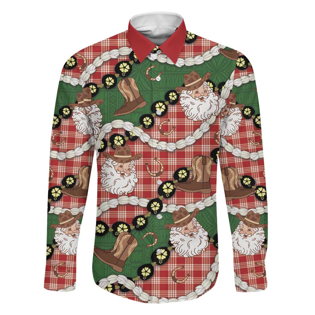 Cowboy Hawaii Mele Kalikimaka Family Matching Puletasi and Hawaiian Shirt Paniolo Kukui Nut Pikake Lei Red Version LT14 Dad's Shirt - Long Sleeve Red - Polynesian Pride