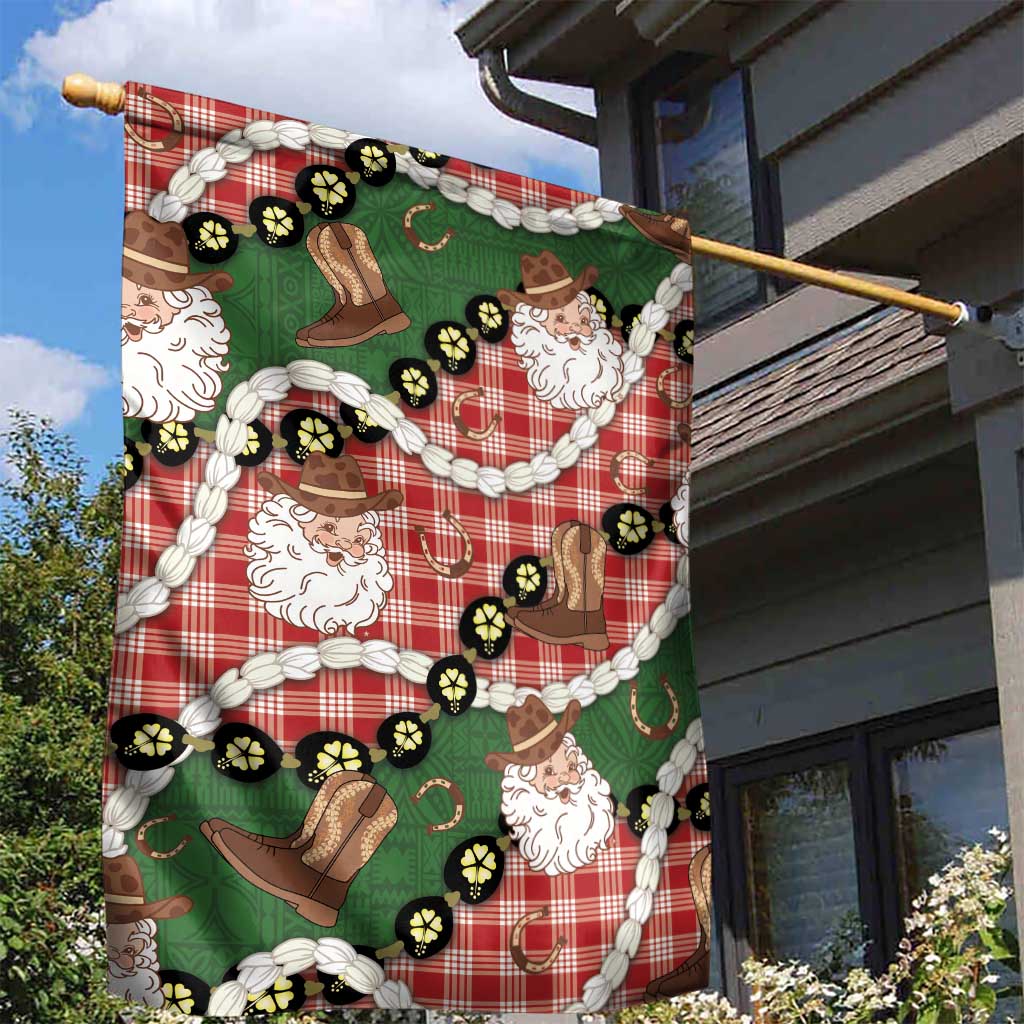 Cowboy Hawaii Mele Kalikimaka Garden Flag Paniolo Kukui Nut Pikake Lei Red Version - Polynesian Pride