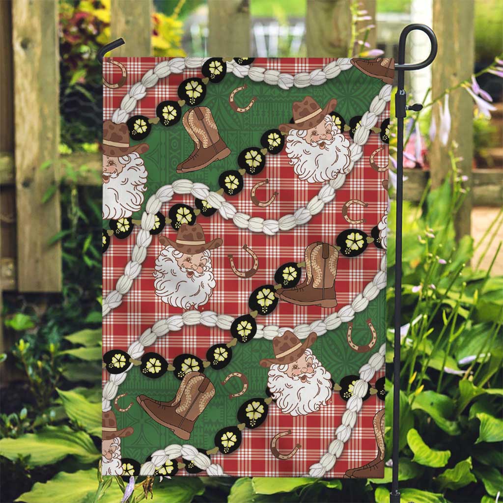 Cowboy Hawaii Mele Kalikimaka Garden Flag Paniolo Kukui Nut Pikake Lei Red Version - Polynesian Pride