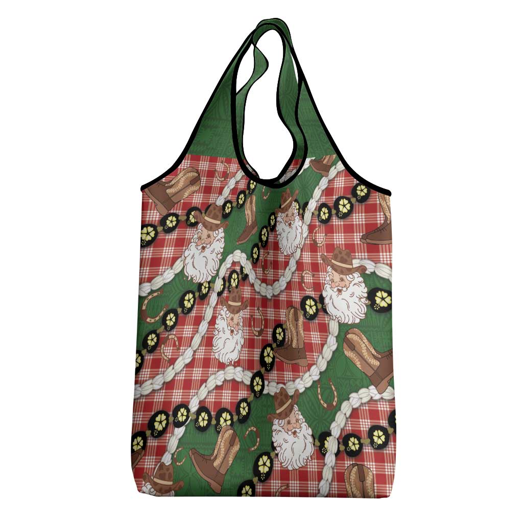 Cowboy Hawaii Mele Kalikimaka Grocery Bag Paniolo Kukui Nut Pikake Lei Red Version - Polynesian Pride