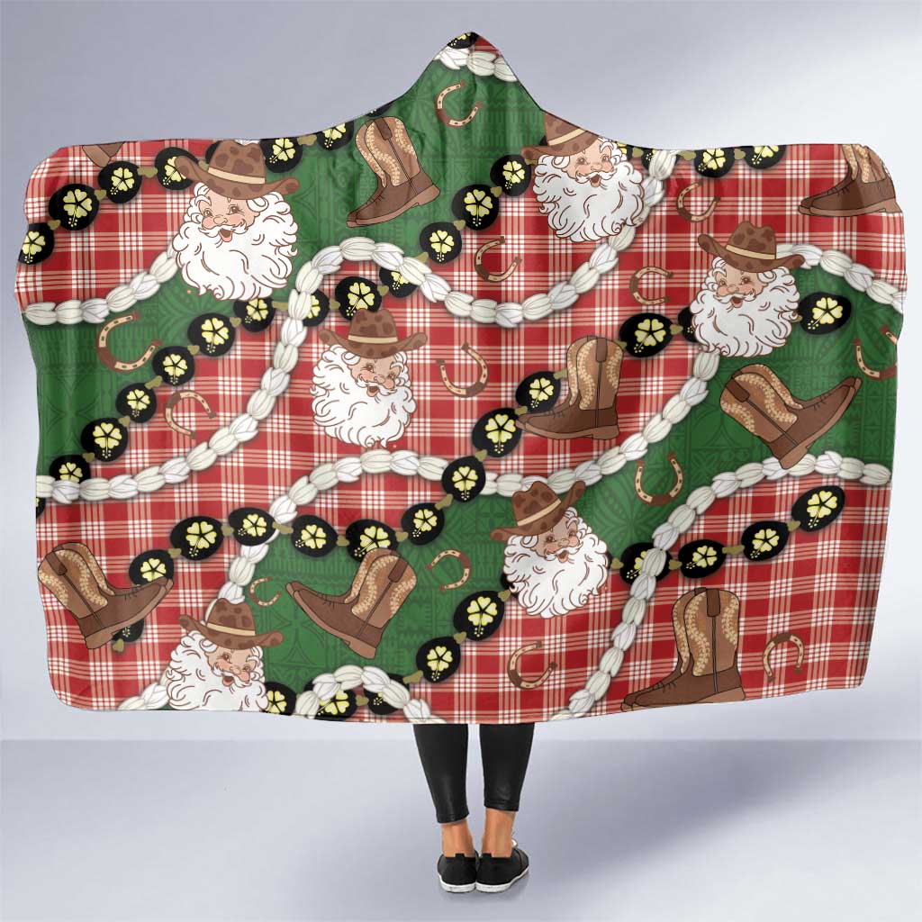 Cowboy Hawaii Mele Kalikimaka Hooded Blanket Paniolo Kukui Nut Pikake Lei Red Version LT14 One Size Red - Polynesian Pride