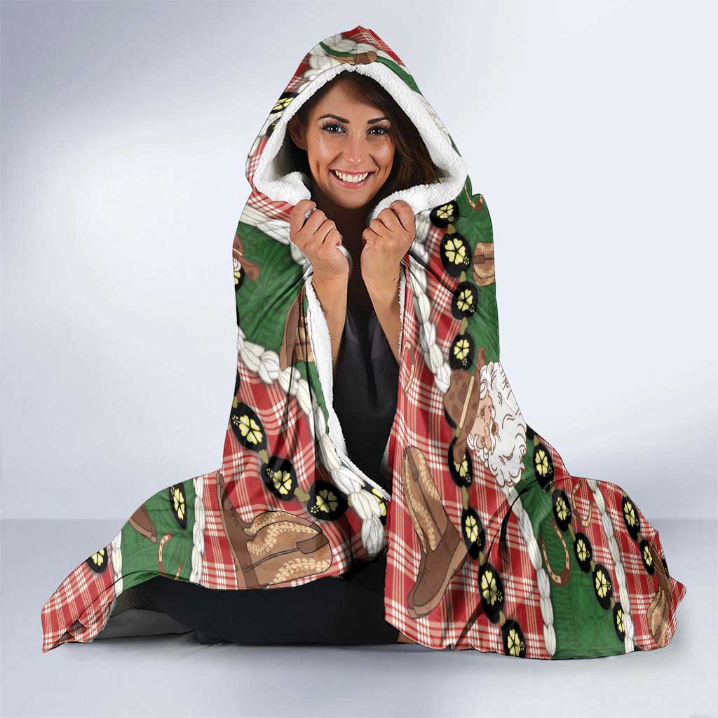 Cowboy Hawaii Mele Kalikimaka Hooded Blanket Paniolo Kukui Nut Pikake Lei Red Version LT14 - Polynesian Pride