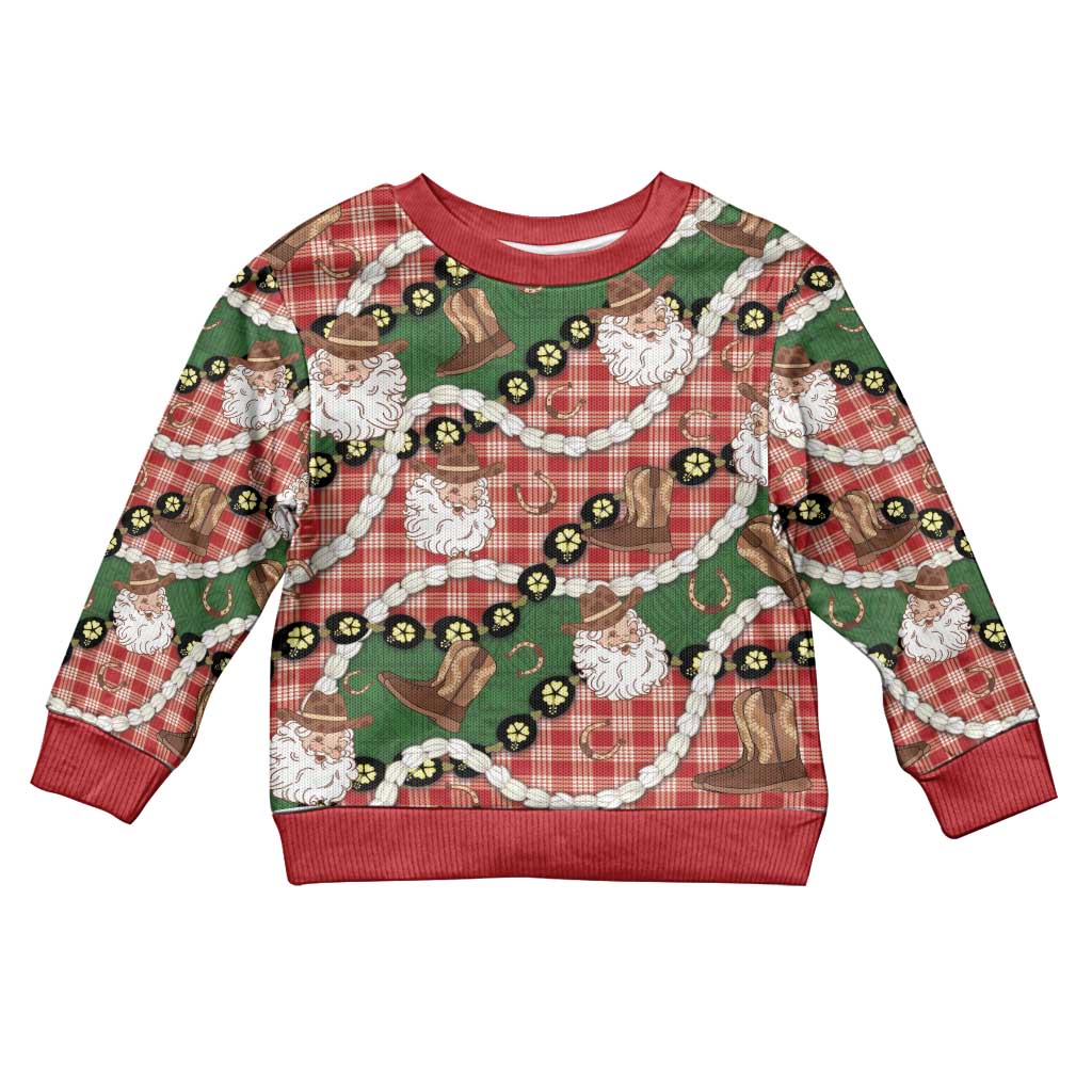 Cowboy Hawaii Mele Kalikimaka Kid Ugly Christmas Sweater Paniolo Kukui Nut Pikake Lei Red Version LT14 Kid Red - Polynesian Pride
