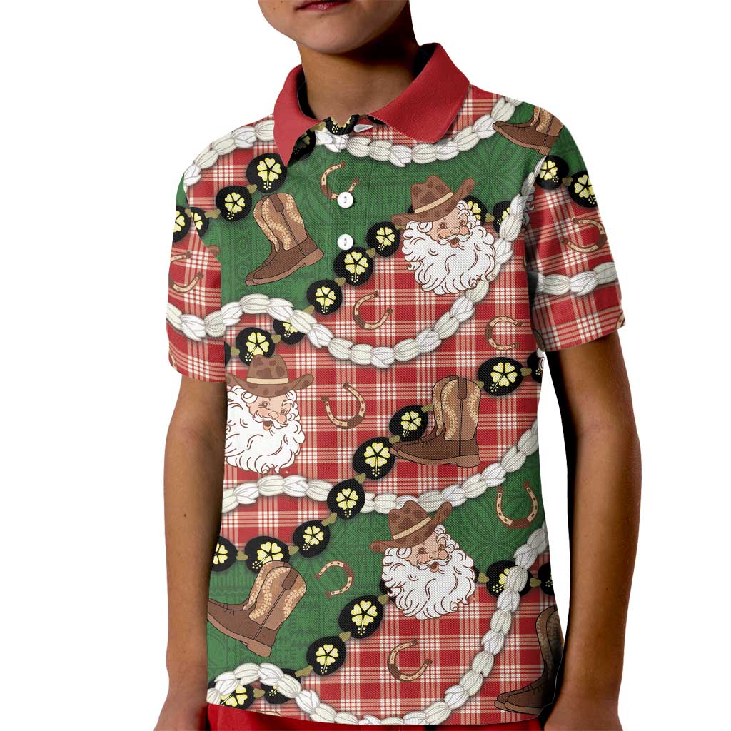 Cowboy Hawaii Mele Kalikimaka Kid Polo Shirt Paniolo Kukui Nut Pikake Lei Red Version LT14 Kid Red - Polynesian Pride