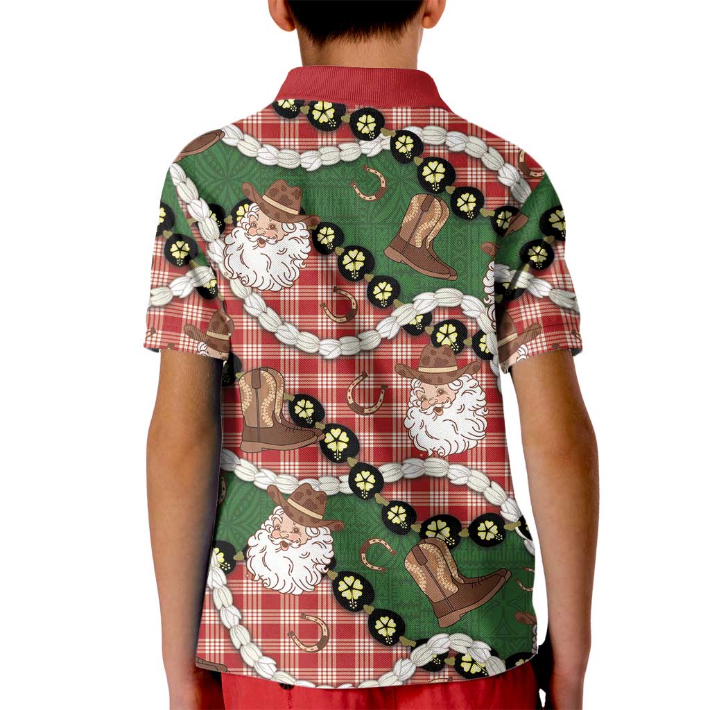 Cowboy Hawaii Mele Kalikimaka Kid Polo Shirt Paniolo Kukui Nut Pikake Lei Red Version LT14 - Polynesian Pride
