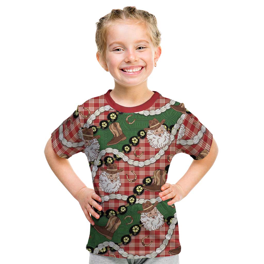 Cowboy Hawaii Mele Kalikimaka Kid T Shirt Paniolo Kukui Nut Pikake Lei Red Version LT14 Red - Polynesian Pride