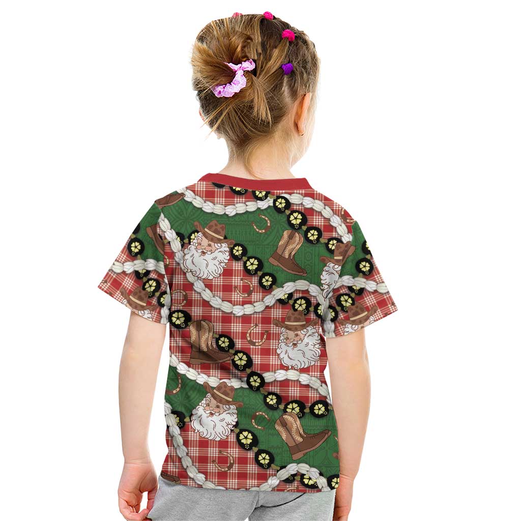 Cowboy Hawaii Mele Kalikimaka Kid T Shirt Paniolo Kukui Nut Pikake Lei Red Version LT14 - Polynesian Pride