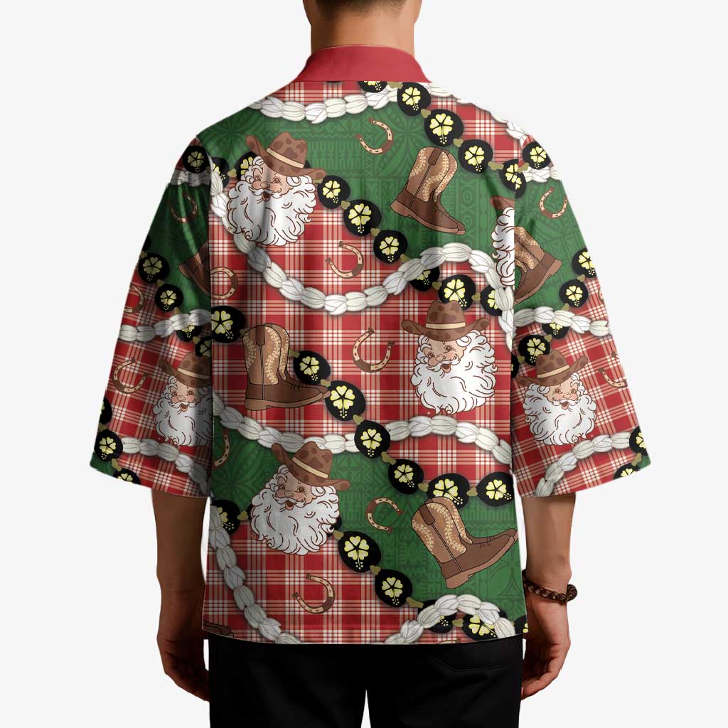 Cowboy Hawaii Mele Kalikimaka Kimono Paniolo Kukui Nut Pikake Lei Red Version - Polynesian Pride