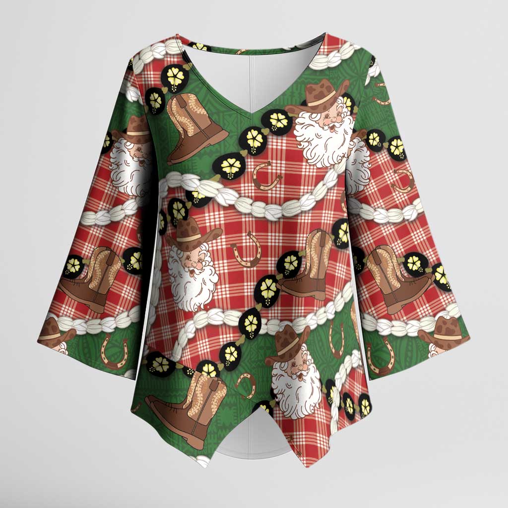 Cowboy Hawaii Mele Kalikimaka Kimono Sleeve Blouse Paniolo Kukui Nut Pikake Lei Red Version LT14 Female Red - Polynesian Pride