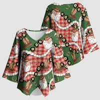 Cowboy Hawaii Mele Kalikimaka Kimono Sleeve Blouse Paniolo Kukui Nut Pikake Lei Red Version LT14 - Polynesian Pride