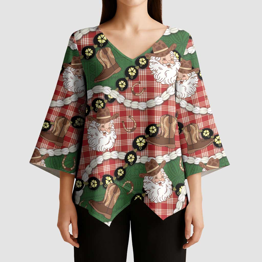 Cowboy Hawaii Mele Kalikimaka Kimono Sleeve Blouse Paniolo Kukui Nut Pikake Lei Red Version LT14 - Polynesian Pride