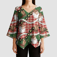 Cowboy Hawaii Mele Kalikimaka Kimono Sleeve Blouse Paniolo Kukui Nut Pikake Lei Red Version LT14 - Polynesian Pride