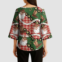 Cowboy Hawaii Mele Kalikimaka Kimono Sleeve Blouse Paniolo Kukui Nut Pikake Lei Red Version LT14 - Polynesian Pride