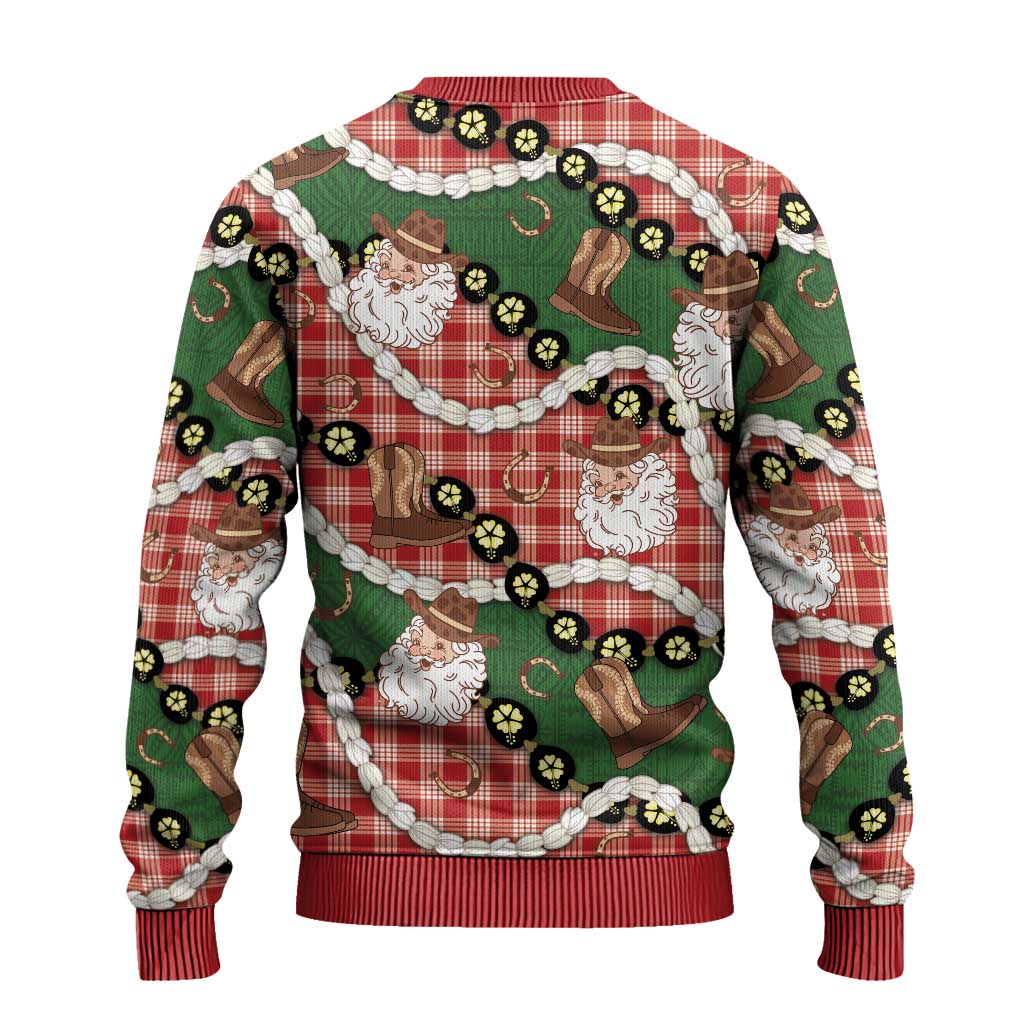 Cowboy Hawaii Mele Kalikimaka Ugly Christmas Sweater Paniolo Kukui Nut Pikake Lei Red Version - Polynesian Pride
