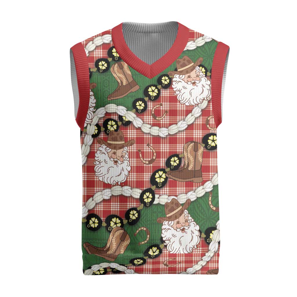 Cowboy Hawaii Mele Kalikimaka Christmas Knitted V-Neck Vest Paniolo Kukui Nut Pikake Lei Red Version LT14 Red - Polynesian Pride