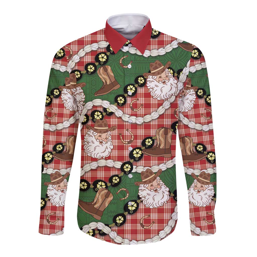 Cowboy Hawaii Mele Kalikimaka Long Sleeve Button Shirt Paniolo Kukui Nut Pikake Lei Red Version LT14 Unisex Red - Polynesian Pride