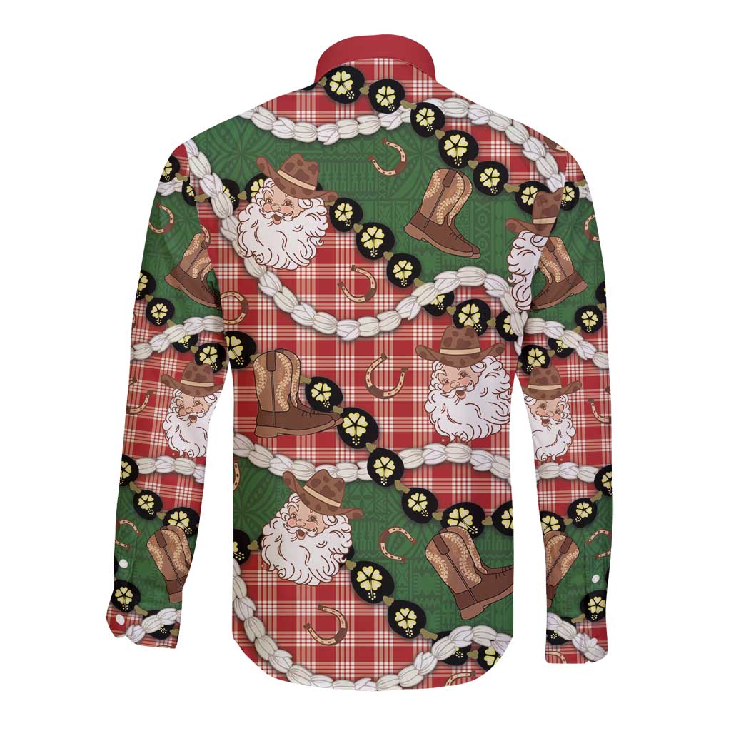 Cowboy Hawaii Mele Kalikimaka Long Sleeve Button Shirt Paniolo Kukui Nut Pikake Lei Red Version LT14 - Polynesian Pride