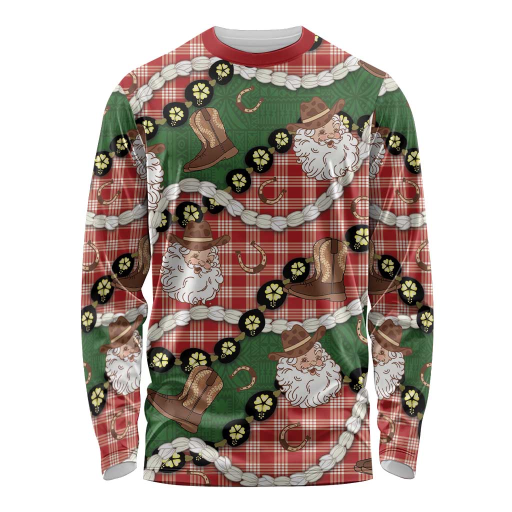 Cowboy Hawaii Mele Kalikimaka Long Sleeve Shirt Paniolo Kukui Nut Pikake Lei Red Version LT14 Unisex Red - Polynesian Pride