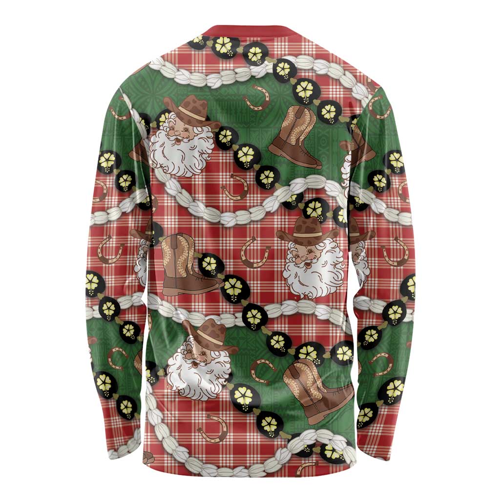 Cowboy Hawaii Mele Kalikimaka Long Sleeve Shirt Paniolo Kukui Nut Pikake Lei Red Version LT14 - Polynesian Pride