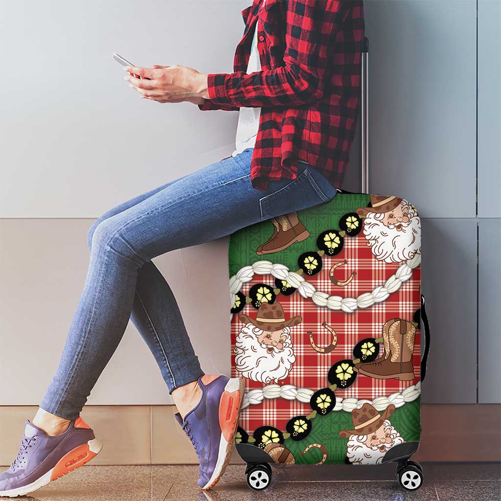 Cowboy Hawaii Mele Kalikimaka Luggage Cover Paniolo Kukui Nut Pikake Lei Red Version - Polynesian Pride
