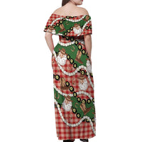 Cowboy Hawaii Mele Kalikimaka Off Shoulder Maxi Dress Paniolo Kukui Nut Pikake Lei Red Version - Polynesian Pride