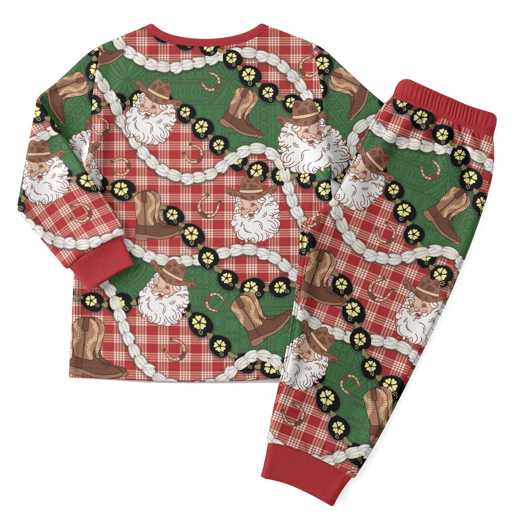 Cowboy Hawaii Mele Kalikimaka Christmas Pajama Set Paniolo Kukui Nut Pikake Lei Red Version LT14 - Polynesian Pride