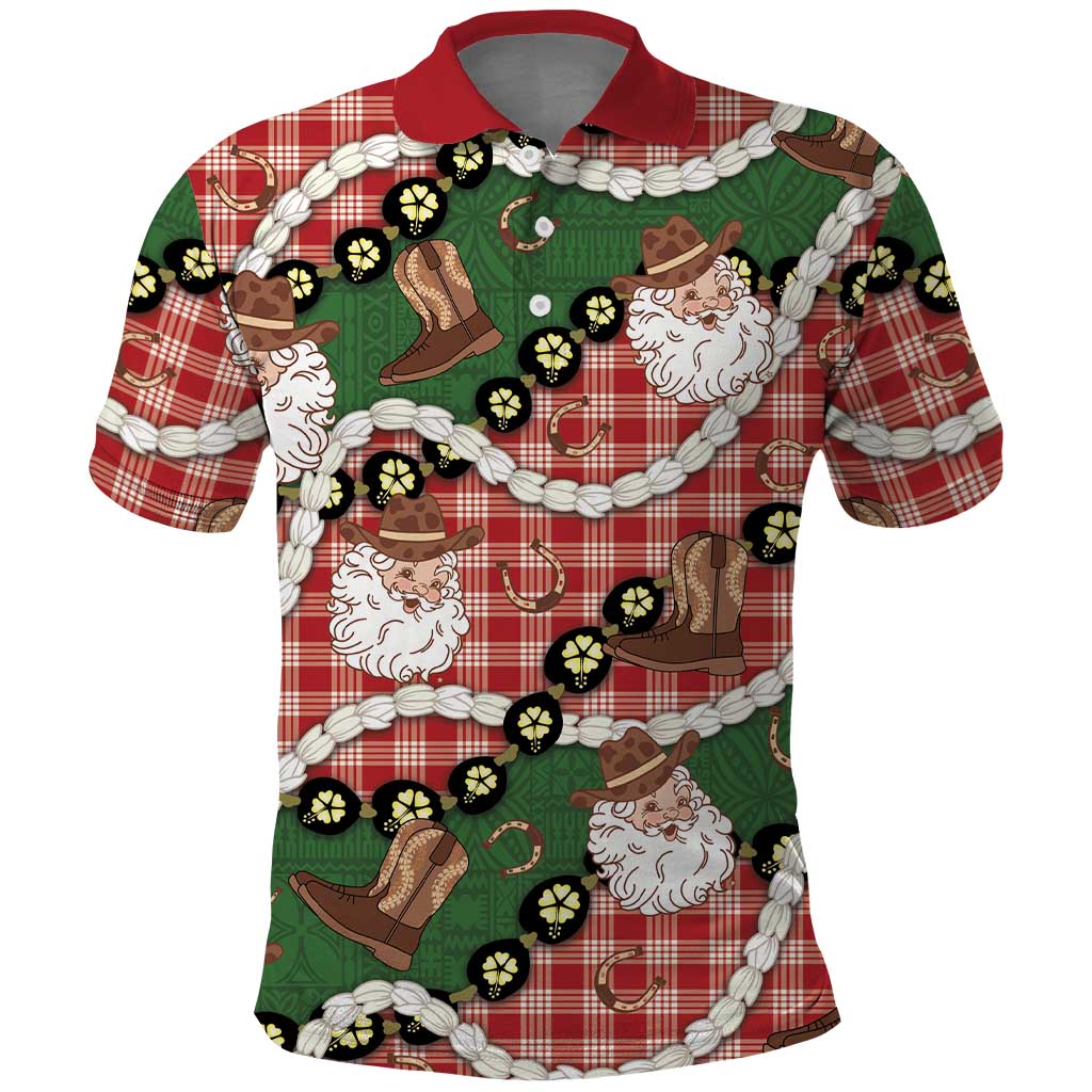 Cowboy Hawaii Mele Kalikimaka Polo Shirt Paniolo Kukui Nut Pikake Lei Red Version - Polynesian Pride