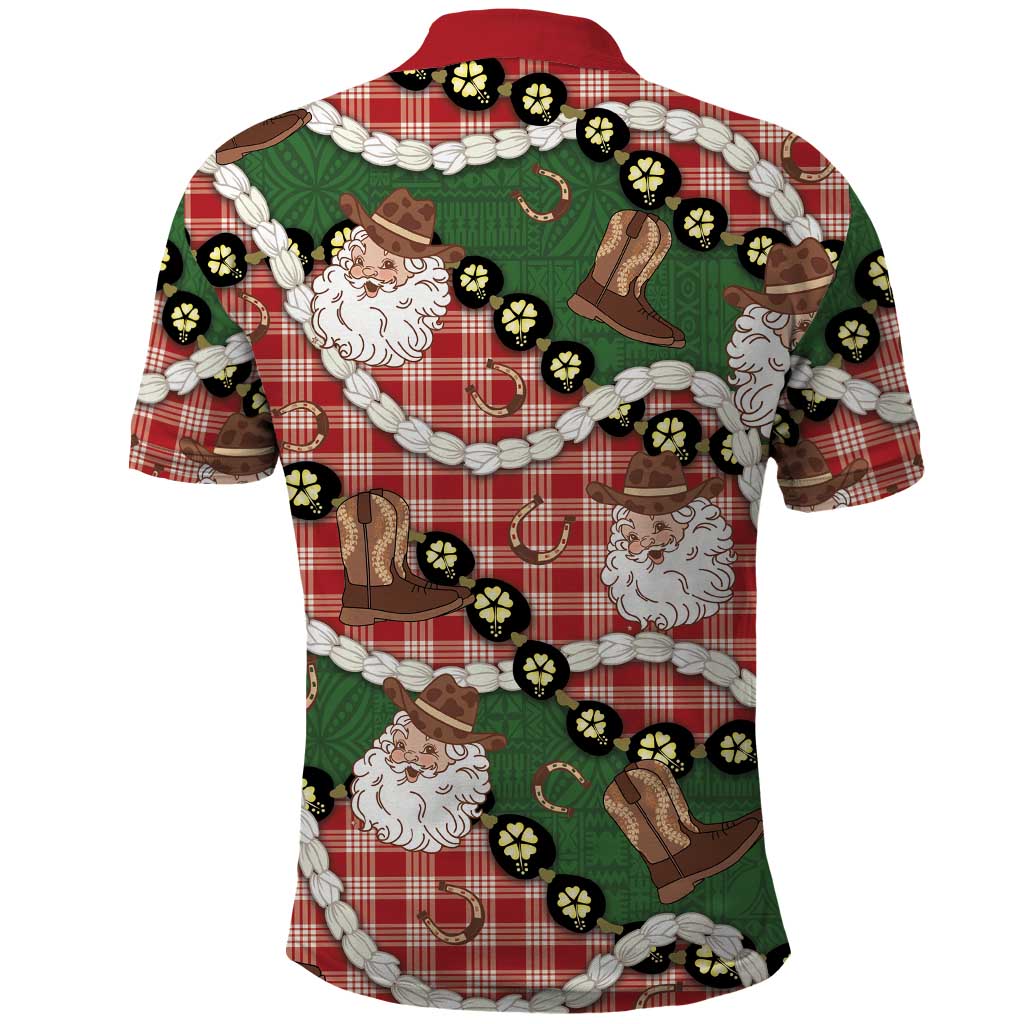 Cowboy Hawaii Mele Kalikimaka Polo Shirt Paniolo Kukui Nut Pikake Lei Red Version - Polynesian Pride