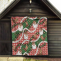Cowboy Hawaii Mele Kalikimaka Quilt Paniolo Kukui Nut Pikake Lei Red Version - Polynesian Pride