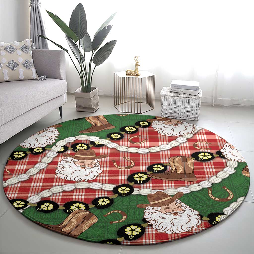 Cowboy Hawaii Mele Kalikimaka Round Carpet Paniolo Kukui Nut Pikake Lei Red Version - Polynesian Pride