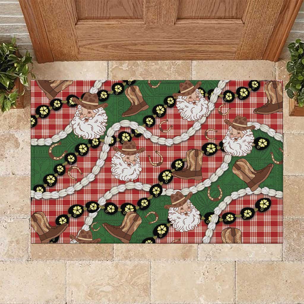 Cowboy Hawaii Mele Kalikimaka Rubber Doormat Paniolo Kukui Nut Pikake Lei Red Version LT14 Red - Polynesian Pride