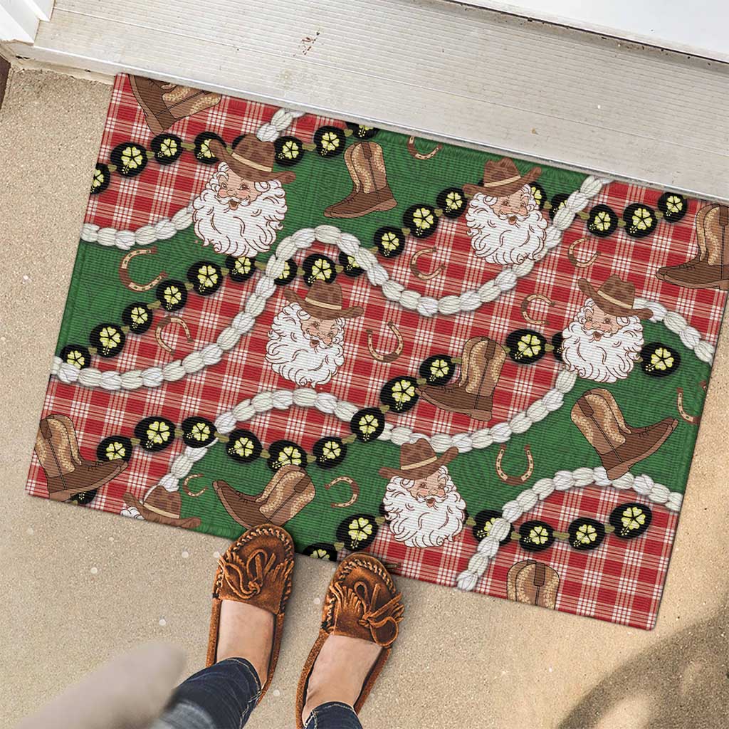 Cowboy Hawaii Mele Kalikimaka Rubber Doormat Paniolo Kukui Nut Pikake Lei Red Version LT14 - Polynesian Pride