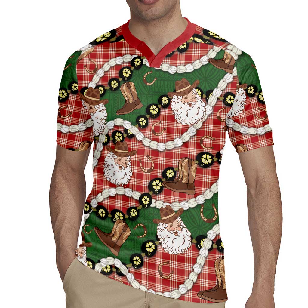 Cowboy Hawaii Mele Kalikimaka Rugby Jersey Paniolo Kukui Nut Pikake Lei Red Version - Polynesian Pride