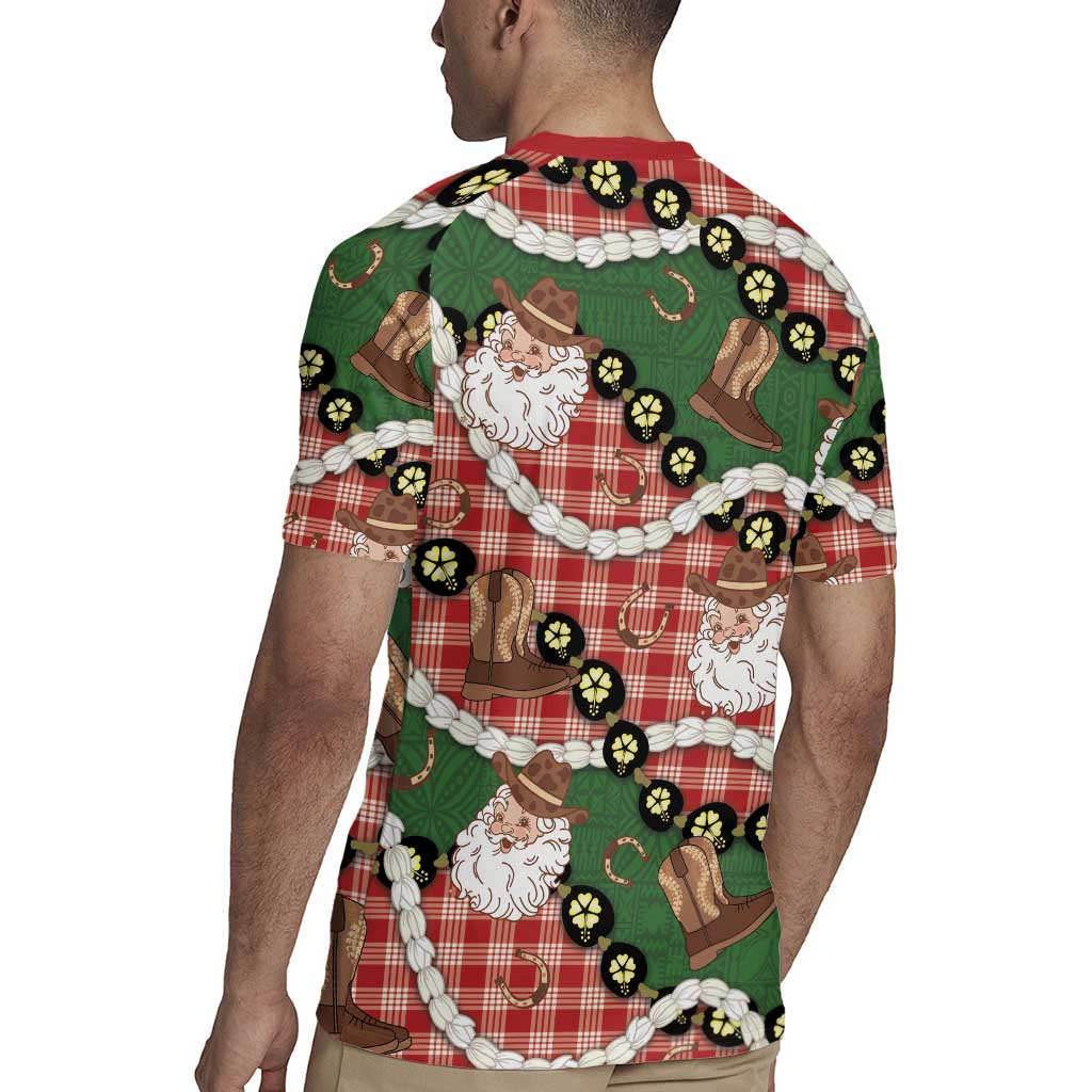 Cowboy Hawaii Mele Kalikimaka Rugby Jersey Paniolo Kukui Nut Pikake Lei Red Version - Polynesian Pride