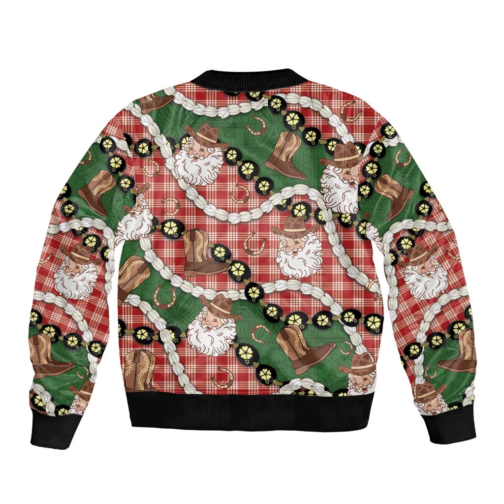 Cowboy Hawaii Mele Kalikimaka Sleeve Zip Bomber Jacket Paniolo Kukui Nut Pikake Lei Red Version LT14 - Polynesian Pride