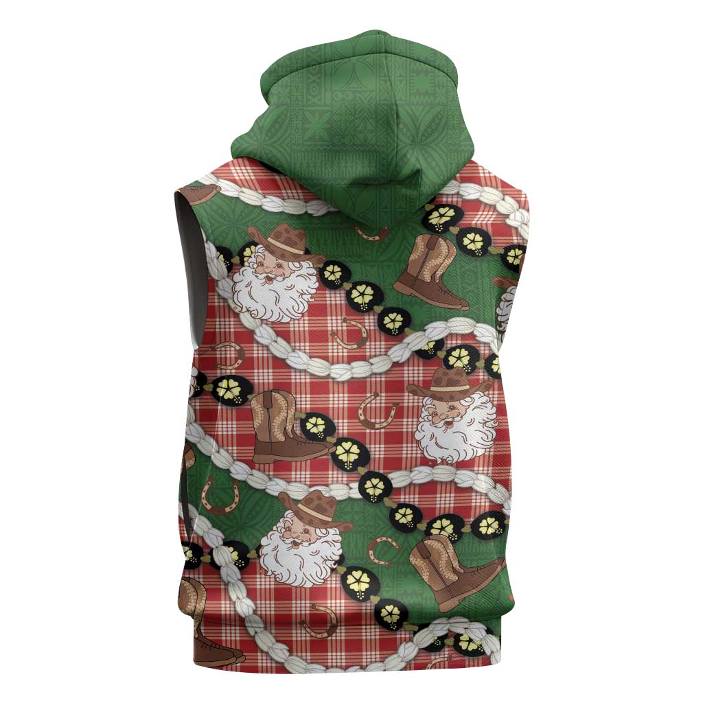 Cowboy Hawaii Mele Kalikimaka Sleeveless Zip Hoodie Paniolo Kukui Nut Pikake Lei Red Version - Polynesian Pride