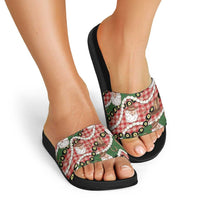 Cowboy Hawaii Mele Kalikimaka Slide Sandals Paniolo Kukui Nut Pikake Lei Red Version - Polynesian Pride