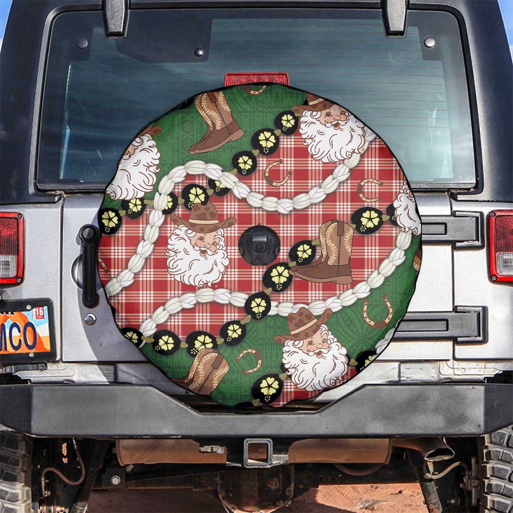 Cowboy Hawaii Mele Kalikimaka Spare Tire Cover Paniolo Kukui Nut Pikake Lei Red Version - Polynesian Pride