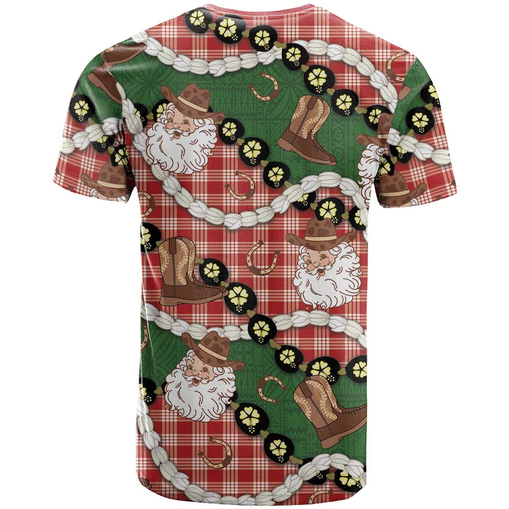 Cowboy Hawaii Mele Kalikimaka T Shirt Paniolo Kukui Nut Pikake Lei Red Version - Polynesian Pride