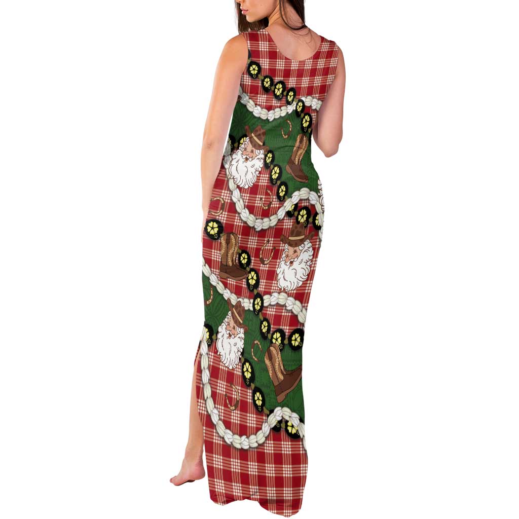 Cowboy Hawaii Mele Kalikimaka Tank Maxi Dress Paniolo Kukui Nut Pikake Lei Red Version - Polynesian Pride